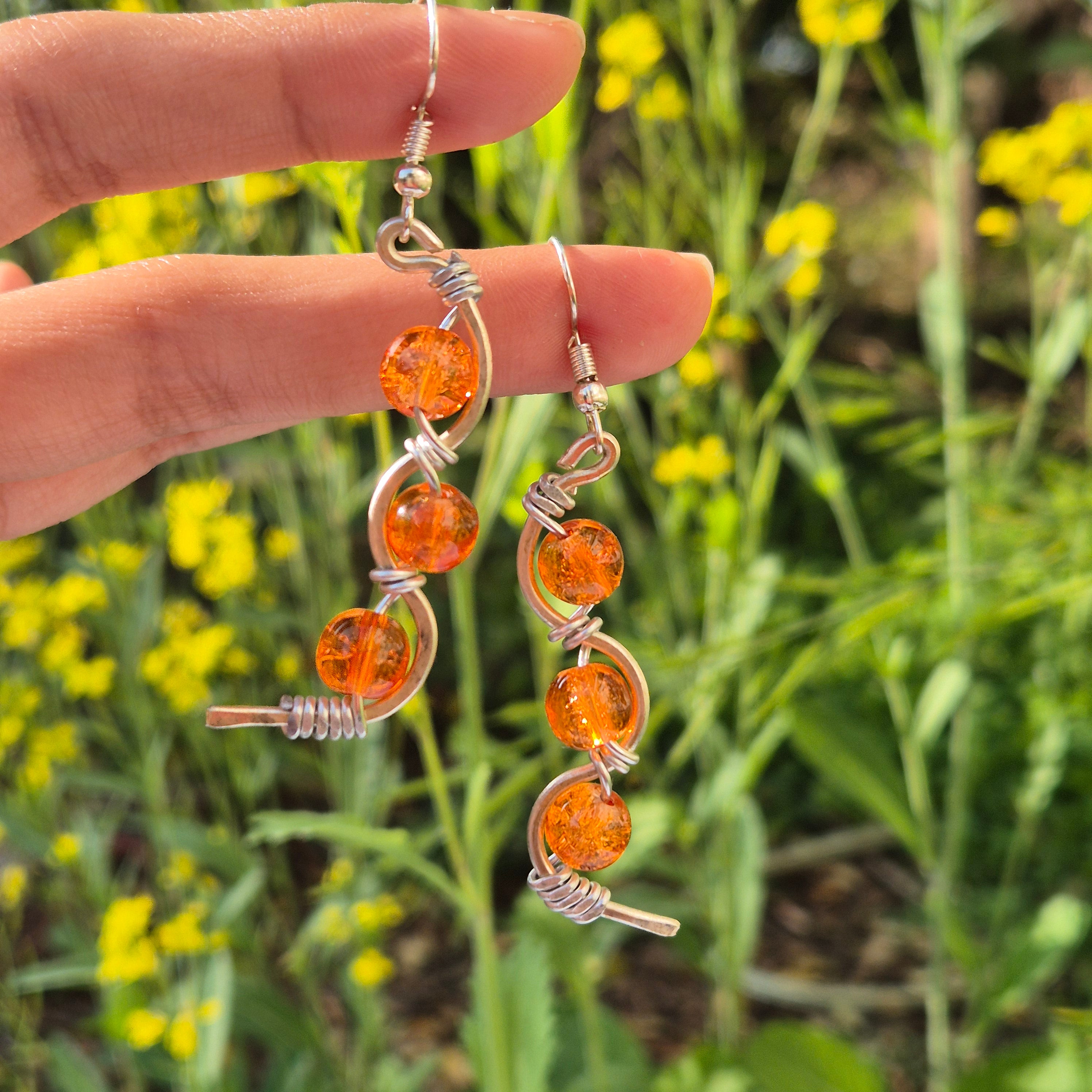 Orange Crystal Twist Wire Earrings