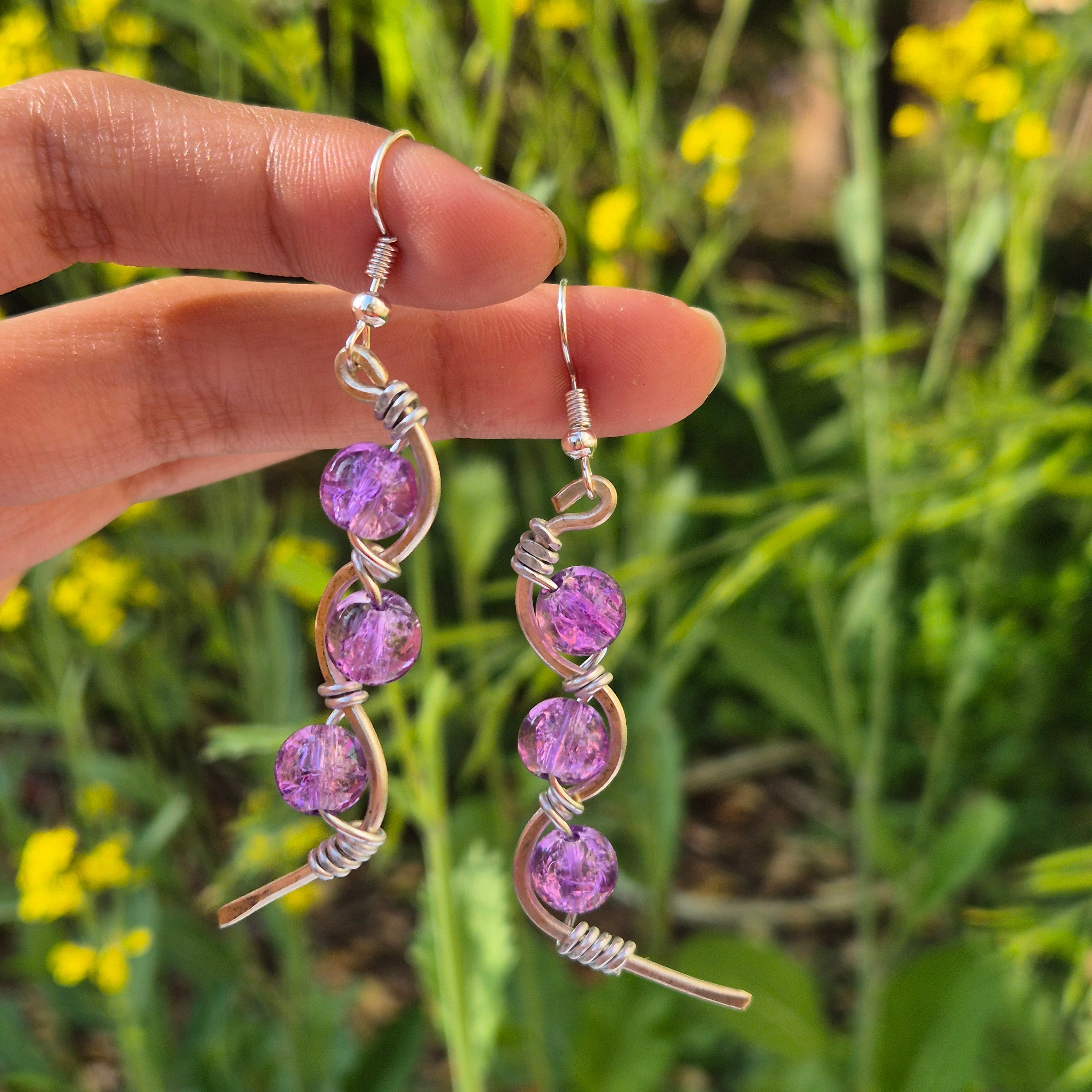 Purple Crystal Twist Wire Earrings