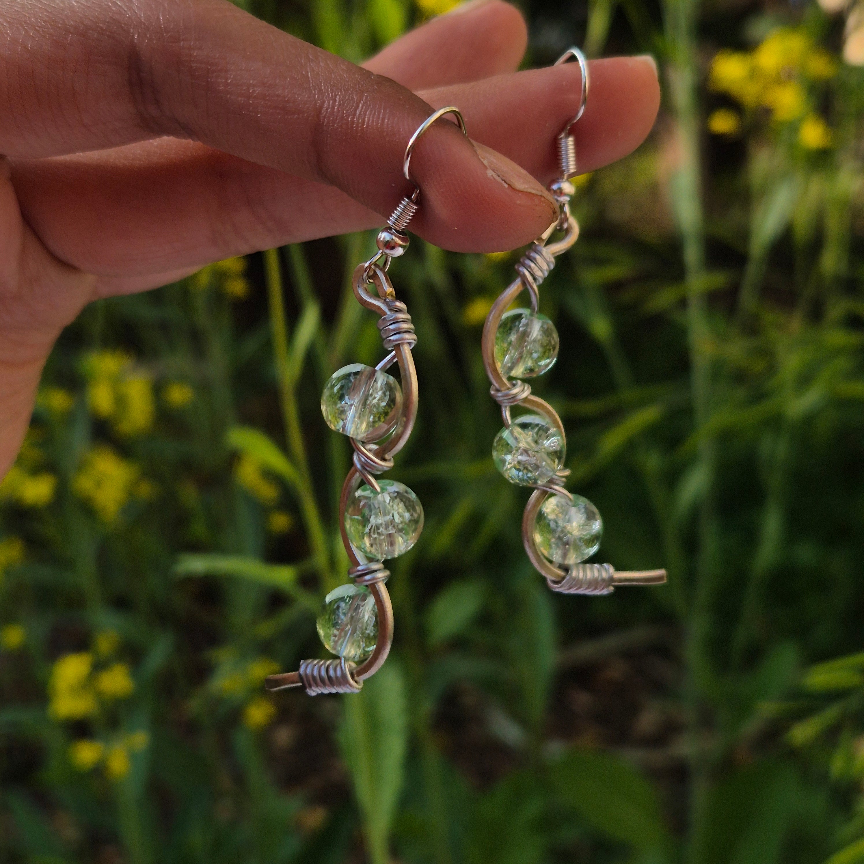 Green Crystal Twist Wire Earrings