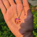 Resin Pink Wildflower Heart Pendant Necklace