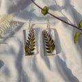 Crystal Fern Leaf Resin Rectangle Earrings