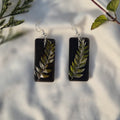Midnight Botanical Fern Resin Rectangle Earrings