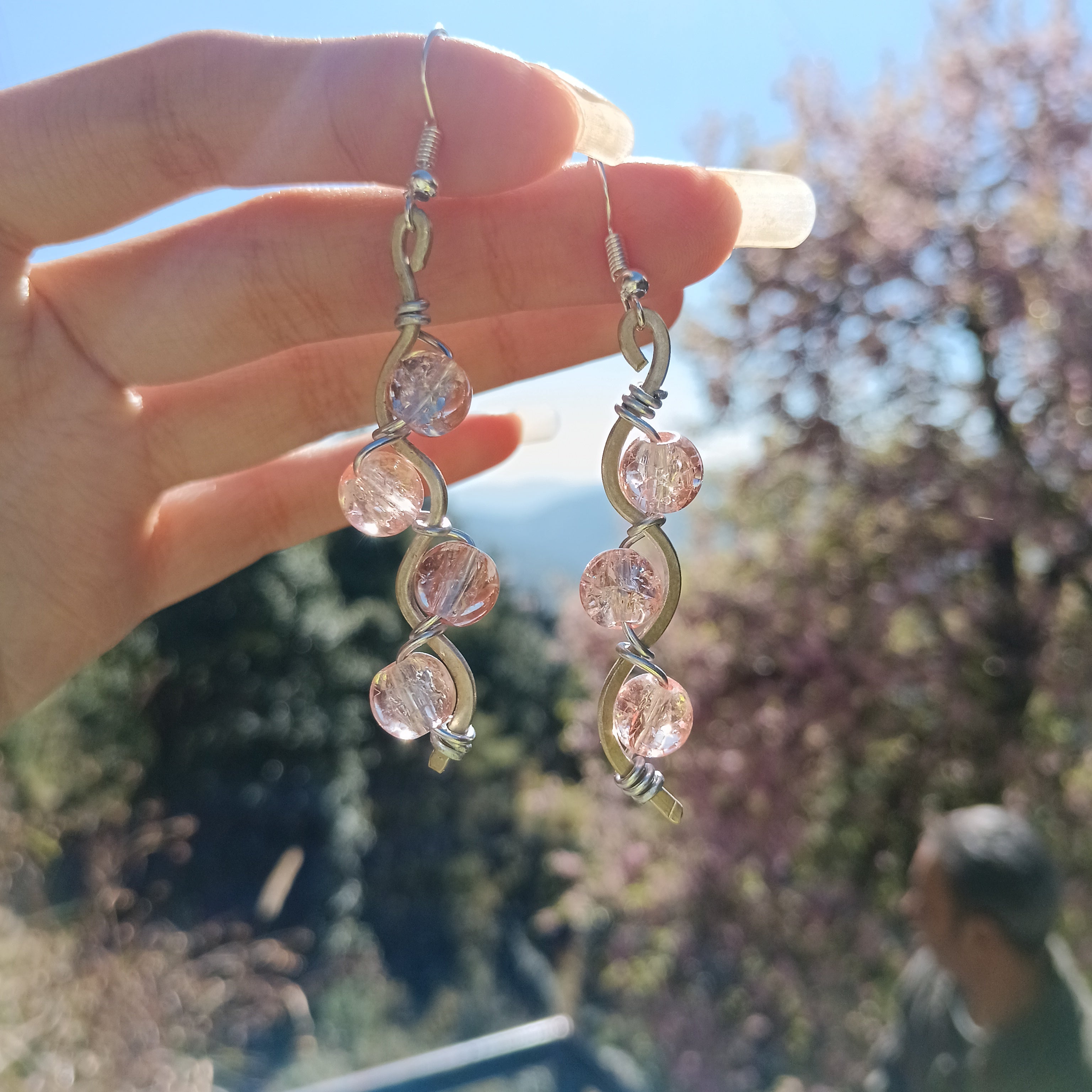 Blush Pink Crystal Drop Twist Earrings