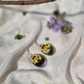 Resin Yellow Purple Pansy Oval Earrings