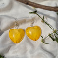 Resin Yellow Rose Heart Earrings